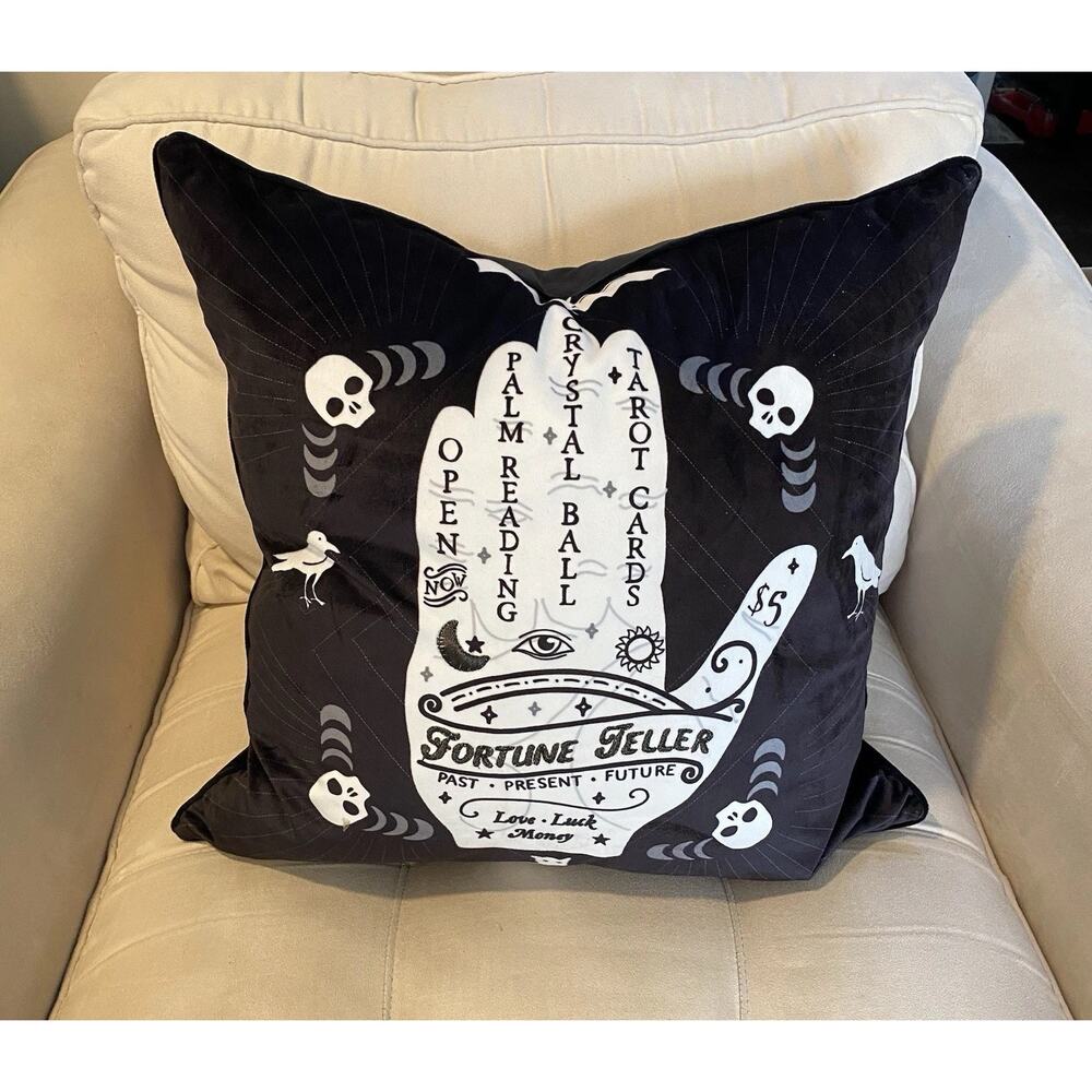 Cynthia Rowley Spirit Fortune Teller Palmistry Velvet Pillow 20” Black Halloween